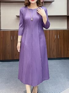 Middle Eastern Ramadan Pleats Foreigner Plus Size Long Sleeves Slim 2025 Loose Dress Temperament New Elegant Long Skirt Cropped Sleeves：圖片 3