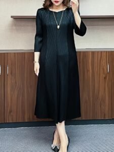 Middle Eastern Ramadan Pleats Foreigner Plus Size Long Sleeves Slim 2025 Loose Dress Temperament New Elegant Long Skirt Cropped Sleeves：圖片 4