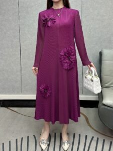 Middle Eastern Ramadan hot pleats 2025 spring new design three-dimensional flower pleated dress foreign fashion dress：圖片 3