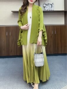 Ramadan in the Middle East, European and American light women, famous women, contrasting pressed pleats, new elegant temperament, big swing, two-piece dress, long skirt, skirt, jacket, jacket：圖片 2