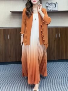 Ramadan in the Middle East, European and American light women, famous women, contrasting pressed pleats, new elegant temperament, big swing, two-piece dress, long skirt, skirt, jacket, jacket：圖片 3