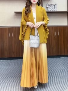 Ramadan in the Middle East, European and American light women, famous women, contrasting pressed pleats, new elegant temperament, big swing, two-piece dress, long skirt, skirt, jacket, jacket：圖片 4