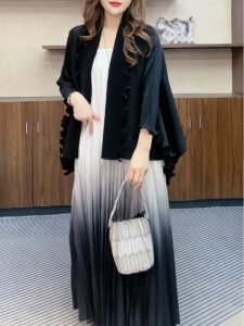 Ramadan in the Middle East, European and American light women, famous women, contrasting pressed pleats, new elegant temperament, big swing, two-piece dress, long skirt, skirt, jacket, jacket：圖片 6