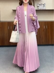 Ramadan in the Middle East, European and American light women, famous women, contrasting pressed pleats, new elegant temperament, big swing, two-piece dress, long skirt, skirt, jacket, jacket：圖片 7
