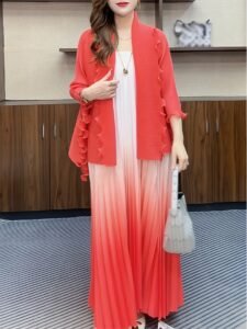 Ramadan in the Middle East, European and American light women, famous women, contrasting pressed pleats, new elegant temperament, big swing, two-piece dress, long skirt, skirt, jacket, jacket：圖片 8