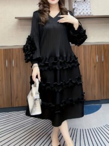 Middle East Ramadan popular European and American women's dress 2025 new fashion elegant balloon sleeves three-dimensional flowers cinched waist slim pressed pleated long skirt：圖片 3