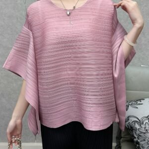 Middle Eastern Ramadan women's T-shirt, short-sleeved, versatile, summer, loose, pleated, five-quarter sleeve, temperament, round neck, bat sleeves, simple and thin, covering the flesh