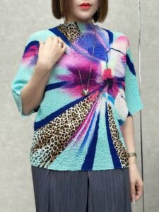 Middle Eastern Ramadan summer new light luxury high-end mom print half-high neck thin and versatile age reduction women：圖片 2