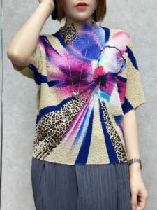Middle Eastern Ramadan summer new light luxury high-end mom print half-high neck thin and versatile age reduction women：圖片 3