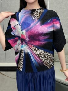 Middle Eastern Ramadan summer new light luxury high-end mom print half-high neck thin and versatile age reduction women：圖片 4