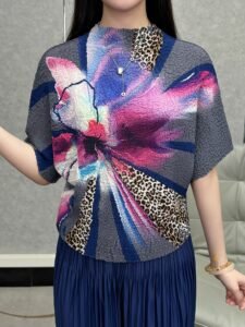 Middle Eastern Ramadan summer new light luxury high-end mom print half-high neck thin and versatile age reduction women：圖片 5