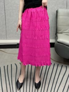 Middle Eastern Ramadan Summer Solid Color Lace High Waist Pleated Midi Skirt New Loose Slim Casual Skirt Women：圖片 2