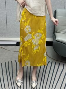 Middle Eastern Ramadan summer national style vintage print skirt slit buckle midi pleated hip skirt：圖片 2