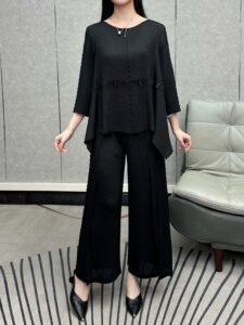 Middle East Ramadan 2025 Spring New Manufacturer Direct Supply Pleated Fish Scales Light and Breathable Solid Color Commuting Versatile Women's Set：圖片 4