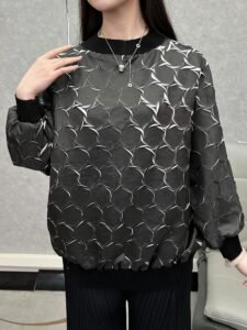 Middle East Ramadan Women's Autumn and Winter Sweatshirts, Fashionable and Versatile, Balloon Sleeve Tops, Round Neck, Original Small Fragrance, Temperament, Covering Flesh, Early Autumn：圖片 2