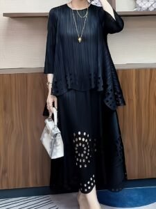Middle Eastern Ramadan suit, loose pleated two-piece suit, wear a niche simple autumn and winter coat, base dress, foreign style：圖片 4