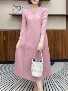 Middle Eastern Ramadan Pleats Foreigner Plus Size Long Sleeves Slim 2025 Loose Dress Temperament New Elegant Long Skirt Cropped Sleeves：圖片 5