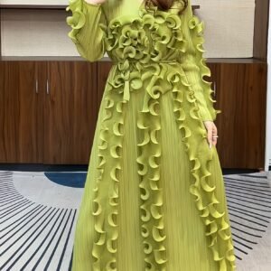Middle East Ramadan 2025 New Miyake Pleated Women's Wood Ear Edge Temperament Three-dimensional Ruffle Loose Women's Dress