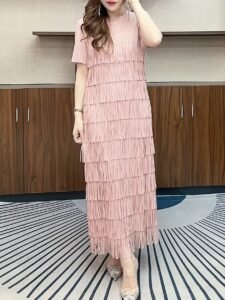 Middle Eastern Ramadan Solid Color Pleated Dress Summer Fashion Slim Premium Fringe Long Skirt Stretch Plus Size Women's Skirt：圖片 2