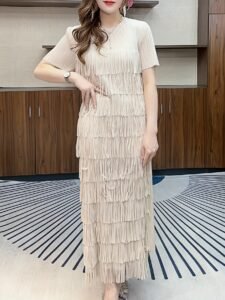 Middle Eastern Ramadan Solid Color Pleated Dress Summer Fashion Slim Premium Fringe Long Skirt Stretch Plus Size Women's Skirt：圖片 3
