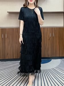 Middle Eastern Ramadan Solid Color Pleated Dress Summer Fashion Slim Premium Fringe Long Skirt Stretch Plus Size Women's Skirt：圖片 4