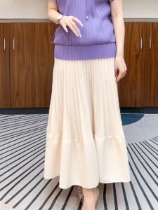 Middle East Ramadan fashion skirt women's 2025 new spring and autumn draped sense of foreign versatile stitched pleated skirt：圖片 2