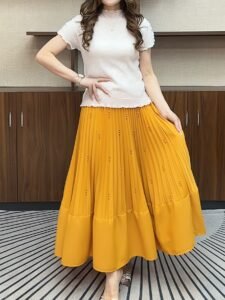 Middle East Ramadan fashion skirt women's 2025 new spring and autumn draped sense of foreign versatile stitched pleated skirt：圖片 3