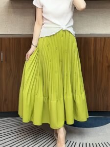 Middle East Ramadan fashion skirt women's 2025 new spring and autumn draped sense of foreign versatile stitched pleated skirt：圖片 6