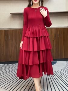 Middle East Ramadan 2025 Spring New Solid Color Lace Skirt Temperament Foreign Pleated Dress Long Skirt Slim：圖片 3