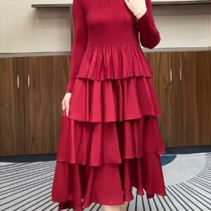 Middle East Ramadan 2025 Spring New Solid Color Lace Skirt Temperament Foreign Pleated Dress Long Skirt Slim