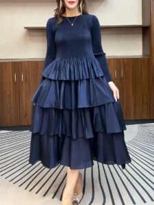 Middle East Ramadan 2025 Spring New Solid Color Lace Skirt Temperament Foreign Pleated Dress Long Skirt Slim：圖片 4