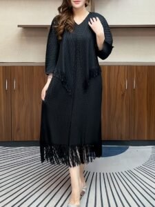 Middle East Ramadan Spring 2025 New Tassel Pleated Suit Vest Dress Triple Sleeve Jacket Set of Two：圖片 3