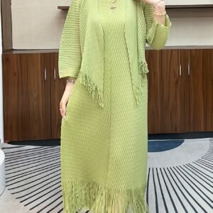 Middle East Ramadan Spring 2025 New Tassel Pleated Suit Vest Dress Triple Sleeve Jacket Set of Two