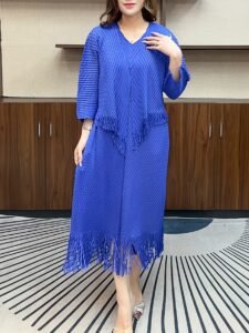 Middle East Ramadan Spring 2025 New Tassel Pleated Suit Vest Dress Triple Sleeve Jacket Set of Two：圖片 5