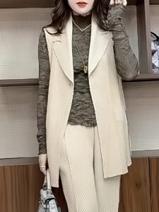 Middle East Ramadan vest vest autumn new slimming spring and autumn suit versatile temperament sleeveless fashion cardigan pleated jacket：圖片 2
