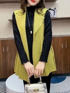 Middle East Ramadan vest vest autumn new slimming spring and autumn suit versatile temperament sleeveless fashion cardigan pleated jacket：圖片 3