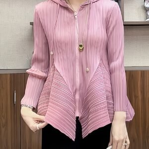 Middle Eastern Ramadan Women's Casual Versatile Zip-Up Hooded Shirt - Long Sleeves, Hem Bud with Ruffle Detailing, Machine Washable - Perfect for Autumn and Winter